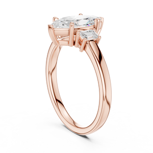 Anillo de Moissanita con Corte Marquesa y Piedras Laterales Baguette - Plata Chapada en Oro Rosa de 14K, Joyería de Compromiso de Tres Piedras para Mujer - Product Image 3