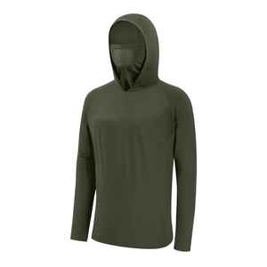 Sweat à capuche vert olive pour homme, manches longues, UPF 50, anti-UV, vêtements de pêche, pull-over, couleur unie, polyester - Product Image 1