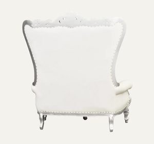 Chaise Trône Blanche en Bois Massif Faite à la Main, Style Royal Classique, Meuble en Acajou Durable pour Salon et Appartement - Product Image 3