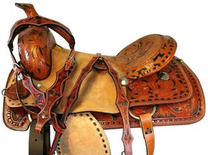 Sillín de cuero occidental tallado a mano con herramientas de borde de vaca suave y accesorio de hierro de acero para Productos Ecuestres - Product Image 5