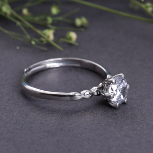 925 Sterling <b>Silver</b> Solitaire <b>Ring</b> with CZ Stone <b>Adjustable</b> Band Handmade Wholesale Birthstone Birthday Gift Jewelry Supply <b>Ring</b> - Product Image 2