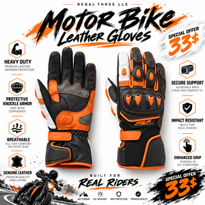 Guantes de Motocicleta de Cuero Resistentes, Guantes de Protección para Manos, Guantes de Cuero para Motocicleta con Dedos Completos, Transpirables, con Cierre de Velcro - Product Image 1