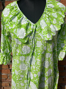 Vestido Maxi 100% Algodón Indio, Túnica Casual y Vestido Largo con Estampado Bordado y Borlas, Cuello en V - Product Image 3