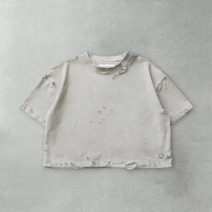 เสื้อยืดผู้ชายสไตล์วินเทจปักลาย ล้างสีแบบแอซิดวอช สตรีทแวร์ ผ้าฝ้าย 100% พร้อมโลโก้แบบกำหนดเอง เสื้อยืดผู้ชายไซส์ใหญ่ - Product Image 6