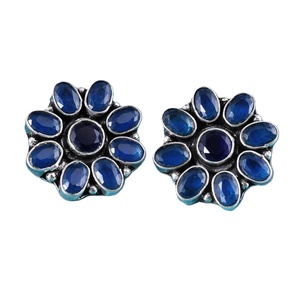 Bulk Order Oxidized Silver Brass Floral <b>Stud</b> <b>Earrings</b> with Onyx | Wholesale Bulk Handmade Boho Ethnic Jewelry Wholesale Supplier - Product Image 1