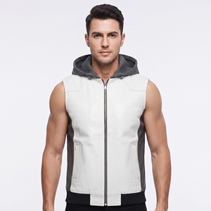Gilet en cuir sans manches à capuche pour homme avec fermeture éclair frontale et poches latérales – Vente en gros - Product Image 6
