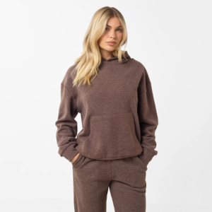 Ensemble sweat à capuche et pantalon streetwear délavé écologique pour femme, 100 % coton molletonné, marron, coupe ample, design personnalisé - Product Image 3