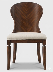 Chaise de salle à manger de luxe en teck massif à chevrons, assise rembourrée en lin, design moderne du milieu du siècle, pour restaurant et hôtel, Indonésie - Product Image 2
