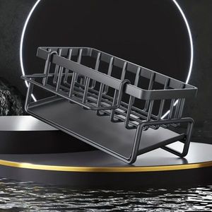 1 pièce Support de rangement pour évier en acier inoxydable noir, élégant et pratique, pour éponges, savon à vaisselle, torchons, brosses et chiffons - Product Image 1