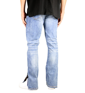 Jean slim homme style streetwear, denim extensible 2 directions, 5 poches, couleur claire, taille haute, avec technique de lavage à la taille, à prix abordable - Product Image 6