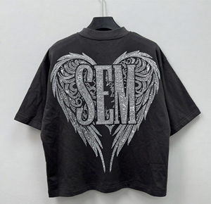 T-shirt en coton surdimensionné imprimé de strass lourds pour l'été, personnalisé, style hip-hop streetwear, avec motif graphique - Product Image 3