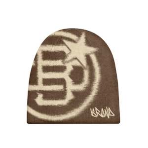 Gorro de Punto Jacquard Azul Unisex Estilo Urbano para Invierno, 56-58cm, Patrón de Letras, Casual, para Adultos - Product Image 3