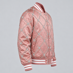 Chaqueta Bomber de Satén con Pedrería para Hombre, Prenda Exterior de Moda con Cristales y Tela Brillante, Diseño Elegante para Uso Casual - Product Image 3