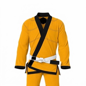 Ensemble d'uniformes d'arts martiaux bicolores jaune et noir avec ceinture blanche - Product Image 1