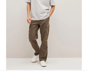Pantalones Cargo Marrones de Algodón Twill Elástico Ligero para Hombre con Cierre de Cremallera, Anti-Pilling, Anti-Arrugas, de Algodón Orgánico, Corte Recto - Product Image 4
