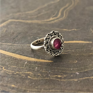High Quality 925 Sterling Silver Natural Ruby Ring | Designer Boho Floral Pattern Unisex Band for Daily Wear - Product Image 4