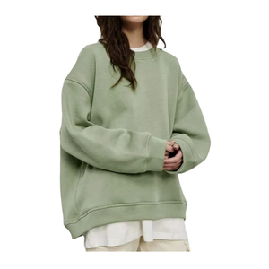 เสื้อสเวตเชิ้ตคอกลมโอเวอร์ไซส์สำหรับผู้หญิง สีพื้น ไหล่ตก แขนยาว ผ้าถัก ผ้าฝ้าย ใส่ได้ในฤดูใบไม้ร่วง - Product Image 1
