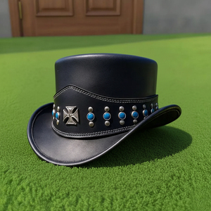 Premium Quality Custom made Handmade unisex Black Leather Studded <b>Steampunk</b> Top <b>Hat</b> For Cosplay Festivals And Themed Fashion - Product Image 4