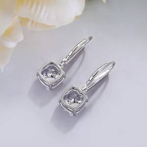 925 Silver Cushion Cut <b>Crystal</b> Drop <b>Earrings</b> Bezel Setting Classic Women's Wedding Jewelry - Product Image 1