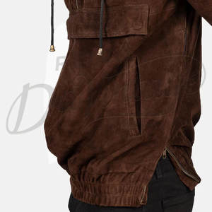 Veste Anorak à Capuche Homme en Daim Marron Chocolat, Coupe Slim, Décontractée, Demi-Zip, en Daim Véritable Doux, Tendance - Product Image 6