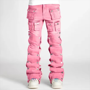Jean en denim coupe droite personnalisé unisexe décontracté imprimé taille mi-haute délavé vintage OEM pantalon mode automne été boutonné - Product Image 6