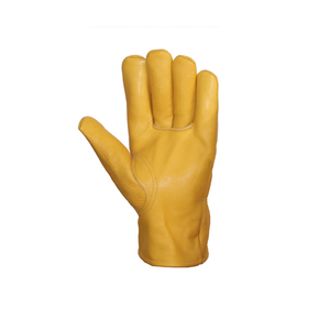 Gants en cuir jaunes avec doublure en fausse fourrure, thermiques, pour usage extérieur en hiver, longueur poignet, style uni - Product Image 6