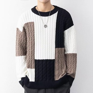 Men's Jacquard <b>Knit</b> Sweater 100% Cotton Retro Oversized Breathable Winter Casual Custom Front Logo Standard OEM Wholesale New - Product Image 6