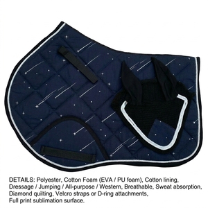 Luxury Horse Saddle Pad with Ear <b>Bonnet</b> Set Diamond Quilting Soft Fabric Breathable Diamond Stitch Anti Sweat Riding Gear - Product Image 4
