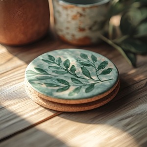 ชุดจานรองแก้วไม้เคลือบลายใบไม้ ทำมือ จำนวน 4 ชิ้น ทรงกลม สำหรับตกแต่งโต๊ะกาแฟ เป็นมิตรกับสิ่งแวดล้อม เหมาะสำหรับเป็นของขวัญ - Product Image 2