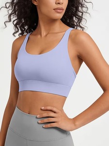 Women Mesh Back Strappy Workout <b>Crop</b> <b>Top</b> Medium <b>Support</b> Yoga Bra Molded Removable Padding Sports Apparel Private Label Supplier - Product Image 1