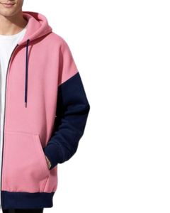 Sudadera con capucha y cremallera para hombre 2026, color rosa marino con bloques de color, ajuste regular, de algodón, forro polar, informal, para otoño, en tendencia - Product Image 5