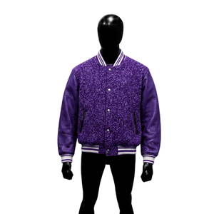 Blouson universitaire classique violet pour homme, col rabattu, coupe droite, style universitaire premium, pour le quotidien, automne, décontracté - Product Image 1