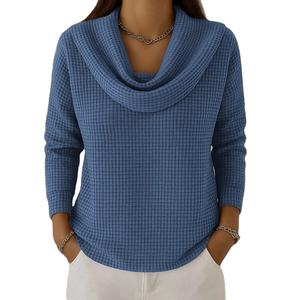 Sudadera de Moda con Cuello Redondo, Manga Larga, Estilo Urbano, para Mujer, Casual, Holgada, para Todas las Temporadas, Estilo Waffle, 100% Algodón - Product Image 4