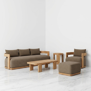 Juego de Sofás de Madera de Teca Sólida Estilo Japandi, Sofá Curvo Moderno Tapizado, Sillón, Mesa de Centro, Muebles para Sala de Estar de Fábrica - Product Image 1