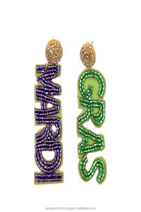 Pendientes de Mardi Gras de copa de vino con cuentas para mujer, cuentas de semilla verde amarillo púrpura, joyería para fiesta, regalo de disfraz de Festival - Product Image 6