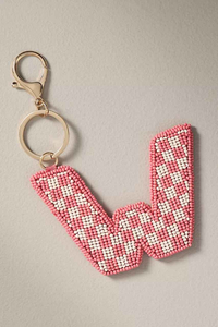 Unique Classic Blue White Striped Handmade Seed Bead Embroidery Gold Metal <b>Keychain</b> Eco-Friendly Bag Charm <b>Personalized</b> Gift - Product Image 5