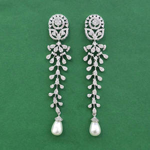 ต่างหู CZ คลาสสิกแบบห้อย2โทนสีโรเดียมชุบเครื่องประดับแฟชั่น - Product Image 4