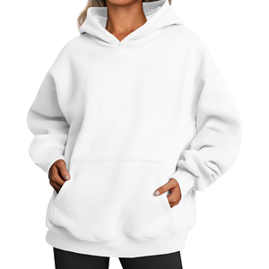 Sudadera con Capucha Larga Blanca Oversize para Mujer, de Algodón y Forro Polar, con Bolsillo Canguro, Ecológica, Transpirable, con Logo Frontal - Product Image 1