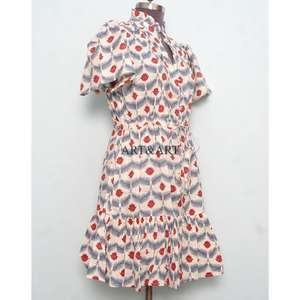 Robe courte en coton pur doux pour femme, imprimé floral fait main, style minimaliste, décontractée, pour soirée, robe de demoiselle d'honneur, robe longue formelle - Product Image 5