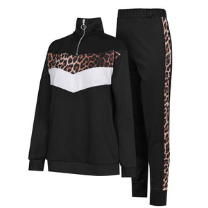 Pantalon de jogging pour femme, noir, imprimé léopard, avec bande latérale, décontracté, en coton et élasthanne tricoté, longueur cheville, coupe classique - Product Image 1