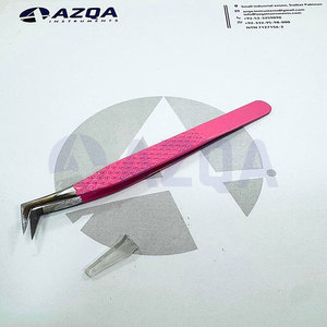 Pince à épiler pour extensions de cils en acier inoxydable rose, à pointe en fibre à 90 degrés, avec poignée diamantée pour application professionnelle des cils - Product Image 2