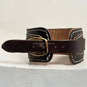 Charme de mode ton argent cheval Bit matériel avec boucle ardillon réglable femmes large Bracelet en cuir de vachette bijoux pour unisexe - Product Image 6