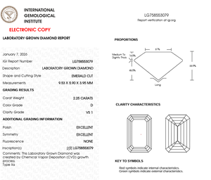 Diamant de laboratoire CVD taille émeraude 2,25 carats couleur D clarté VS1, serti, certifié IGI, pour la fabrication de bijoux, Inde - Product Image 5