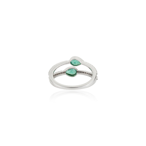 Nouveautés : Bague double bande tendance en émeraude taille poire et diamant, faite à la main en or blanc massif 14 carats – Fabricant de bijoux en gros - Product Image 6