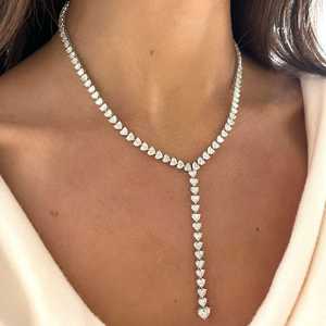 Colliers Tennis Lariat Y en or massif 14 carats avec diamants de laboratoire taille cœur certifiés IGI 29 carats – Bijoux de déclaration raffinés pour mariée et femme - Product Image 2