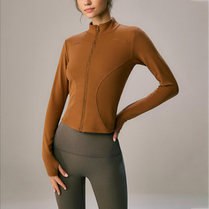 Women's Mock Neck Full Sleeve <b>Yoga</b> <b>Jackets</b> Custom Solid Color Zipper Front Breathable Stretch Skinny Fit Athletic Wear <b>Jackets</b> - Product Image 5