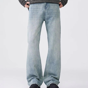 Pantalones Vaqueros con Cierre y Logotipo Personalizado, Estilo Vintage, Casual, Lavados, para Hombre, Corte Holgado, Rectos, Desgastados - Product Image 3