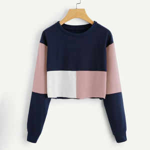 เสื้อสเวตเชิ้ตแขนยาวคอวีทรงครอป สีกรมท่า ชมพู ขาว สำหรับผู้หญิง รับผลิตแบบ OEM ODM ขายส่งเสื้อผ้า - Product Image 1