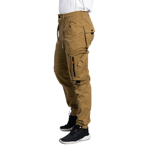 Wholesale Men's Cotton Twill Joggers <b>Elastic</b> <b>Belt</b> Drawstring Closure Button Up Daily Wear Trousers Low MOQ Khaki 6 Pockets Pants - Product Image 6