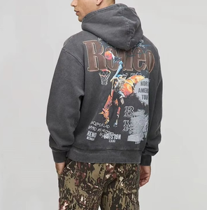 Sweat à capuche personnalisé pour homme, coupe oversize, effet délavé, sérigraphie, coupe carrée, sweats à capuche usés pour homme, vente en gros, personnalisables - Product Image 5